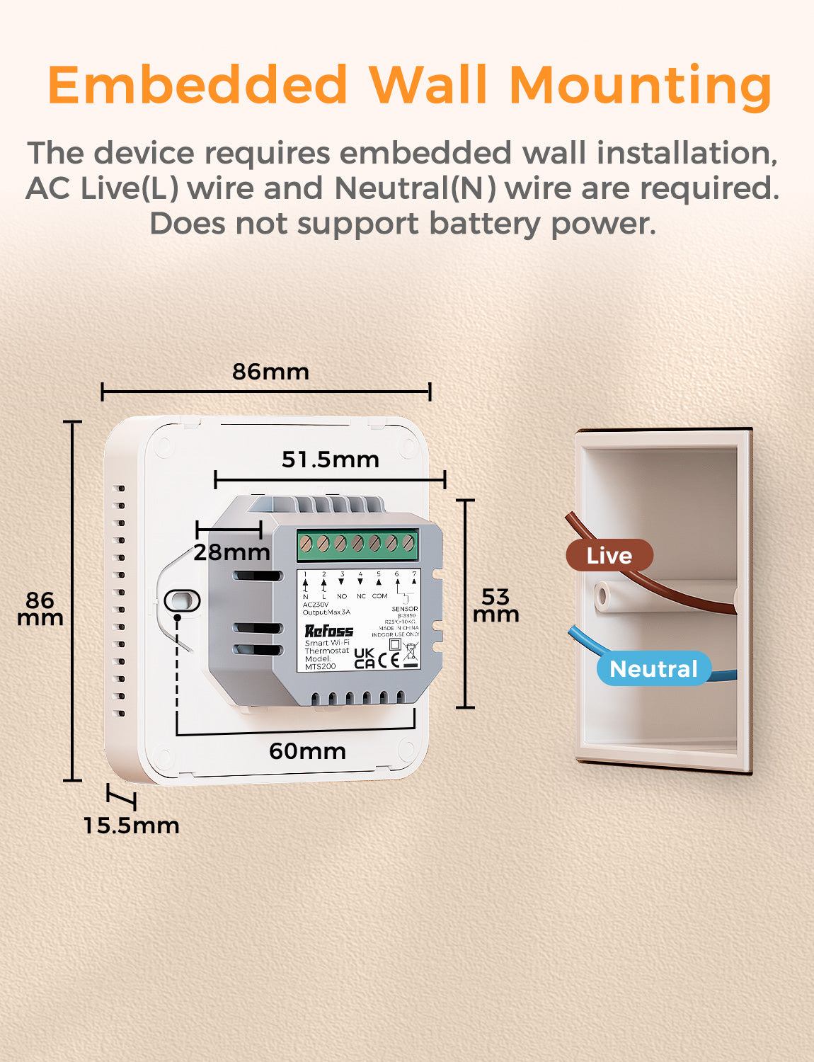 Refoss Smart Wi-Fi Thermostat For Boiler/Water Underfloor Heating System, MTS200BHK