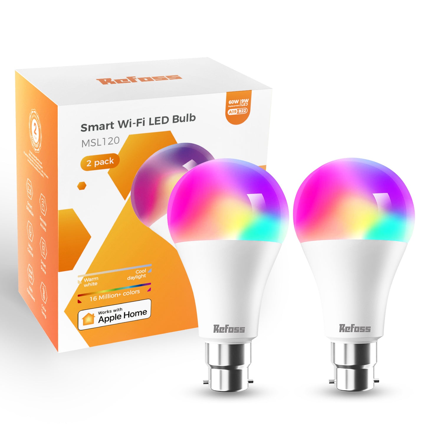 Refoss Smart LED Light Bulb, MSL120HK, 2 Pack